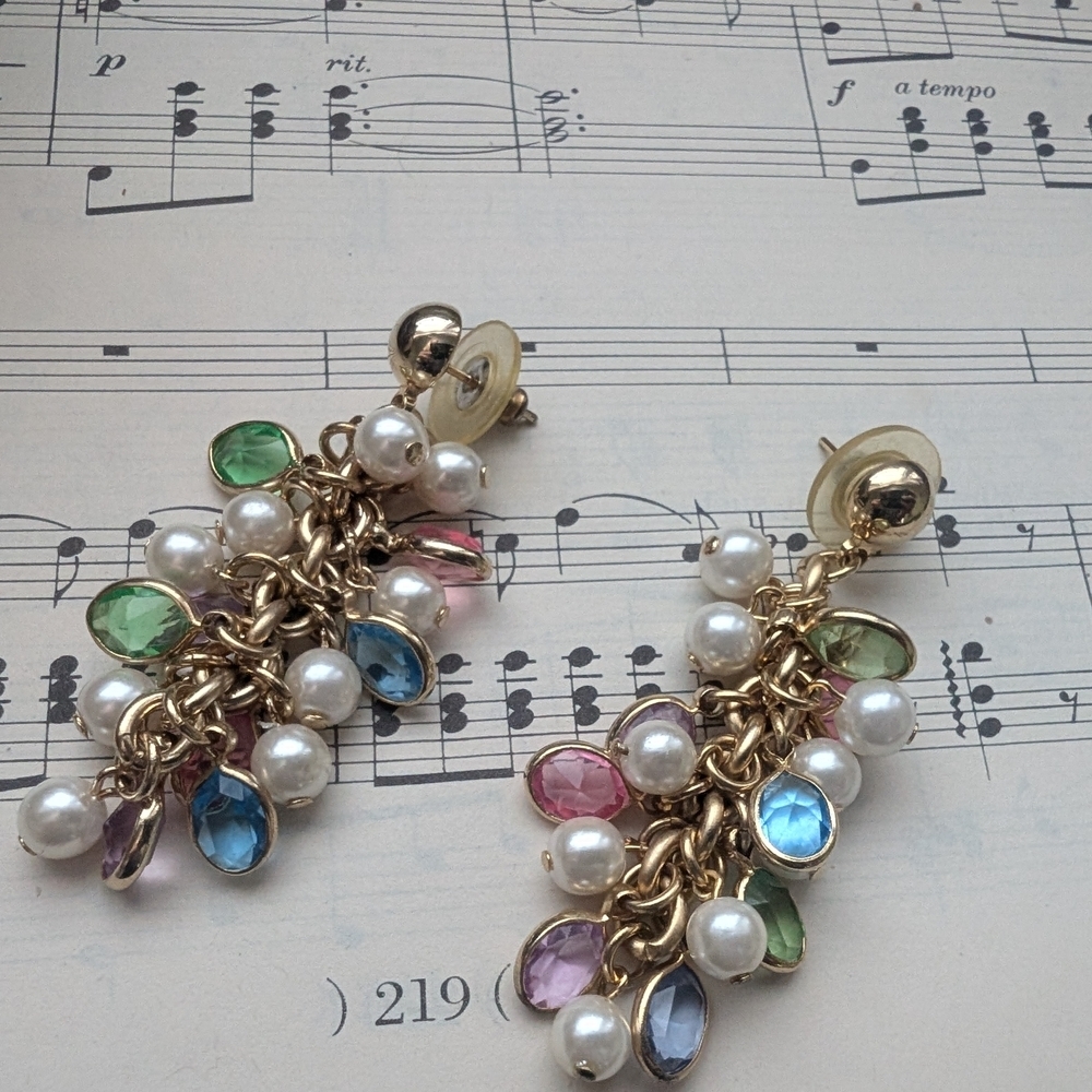 Gold-Tone Multi-Color Pearl Drop Earrings